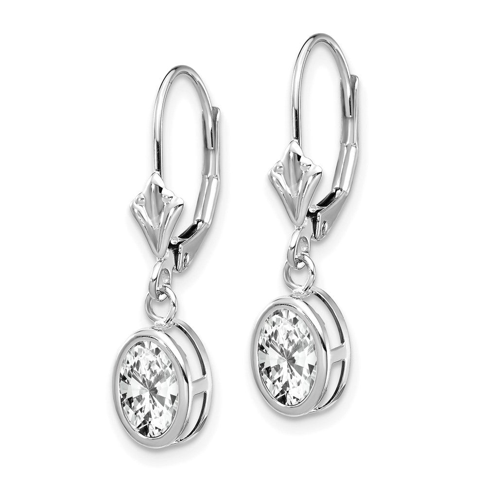 14k White Gold 6 mm Oval Cubic Zirconia Leverback Earrings (0.86 grams)