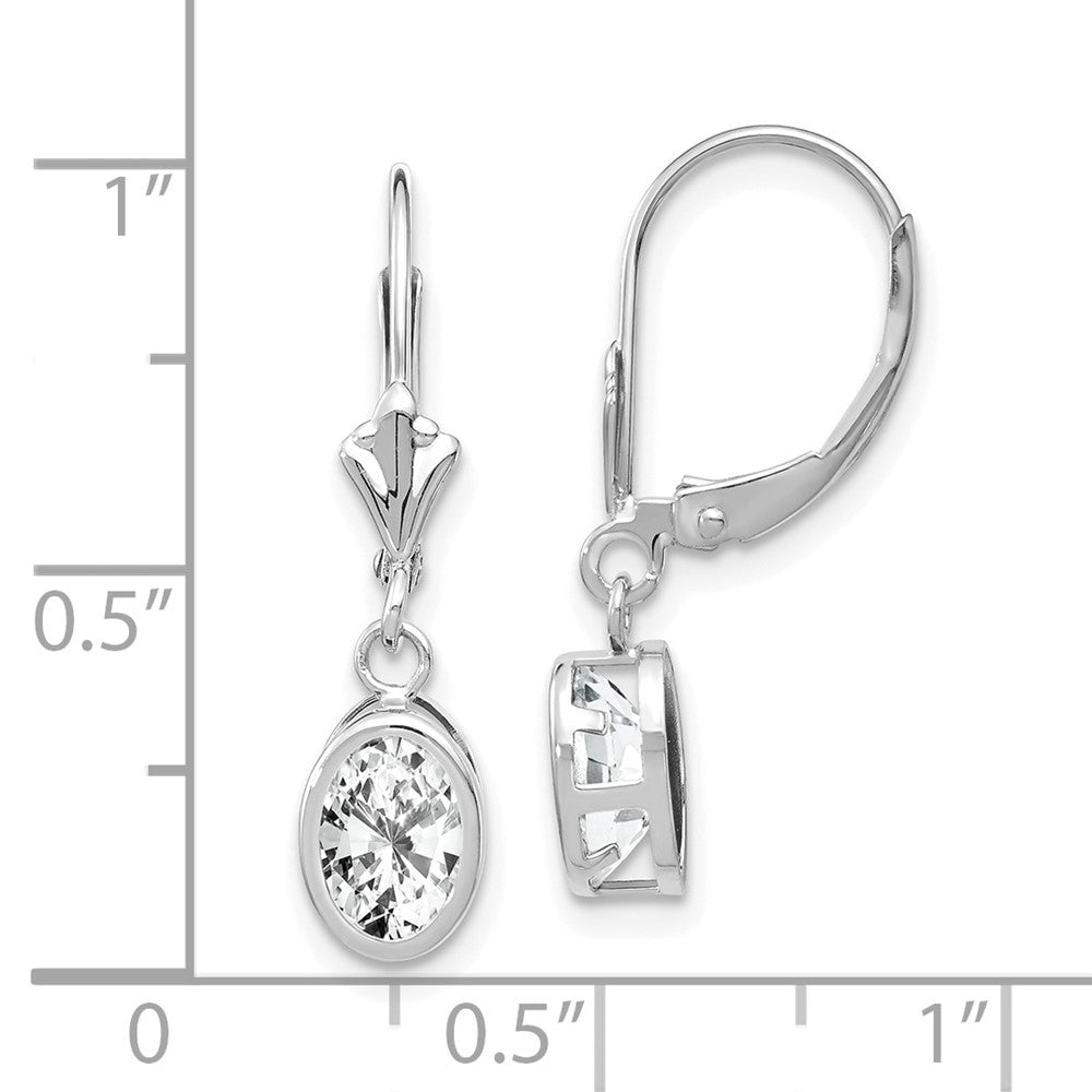 14k White Gold 6 mm Oval Cubic Zirconia Leverback Earrings (0.86 grams)