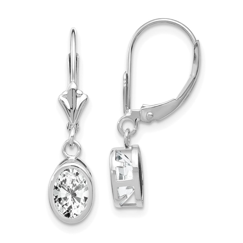 14k White Gold 6 mm Oval Cubic Zirconia Leverback Earrings (0.86 grams)