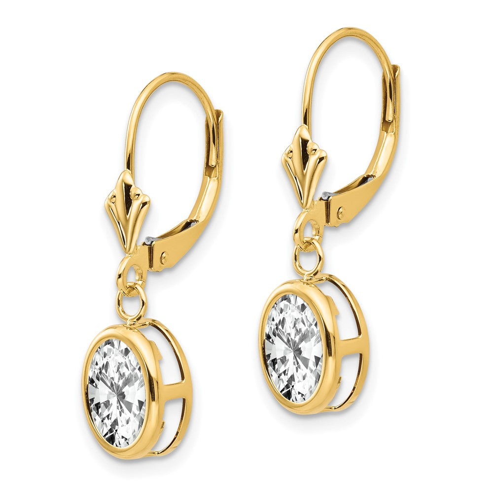 14k Yellow Gold 8 mm Oval Cubic Zirconia Leverback Earrings (1.14 grams)