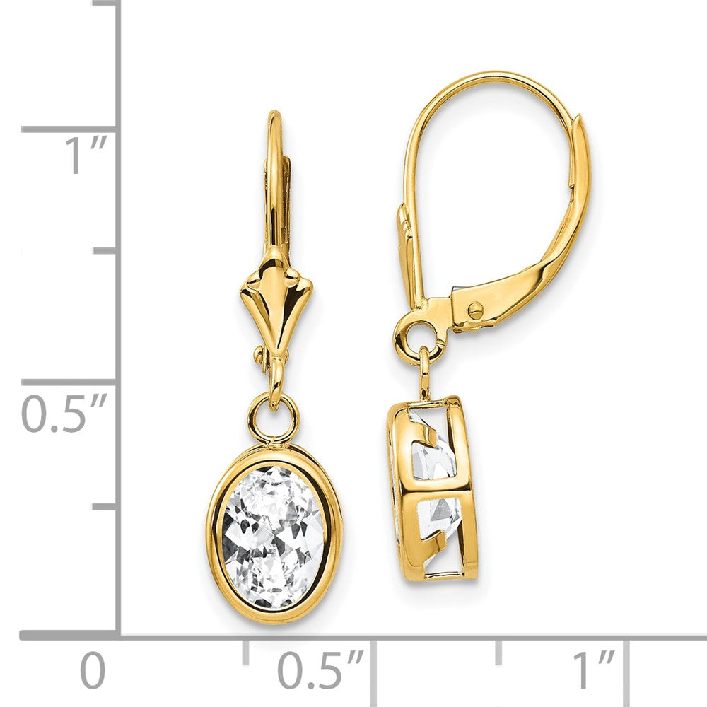 14k Yellow Gold 8 mm Oval Cubic Zirconia Leverback Earrings (1.14 grams)