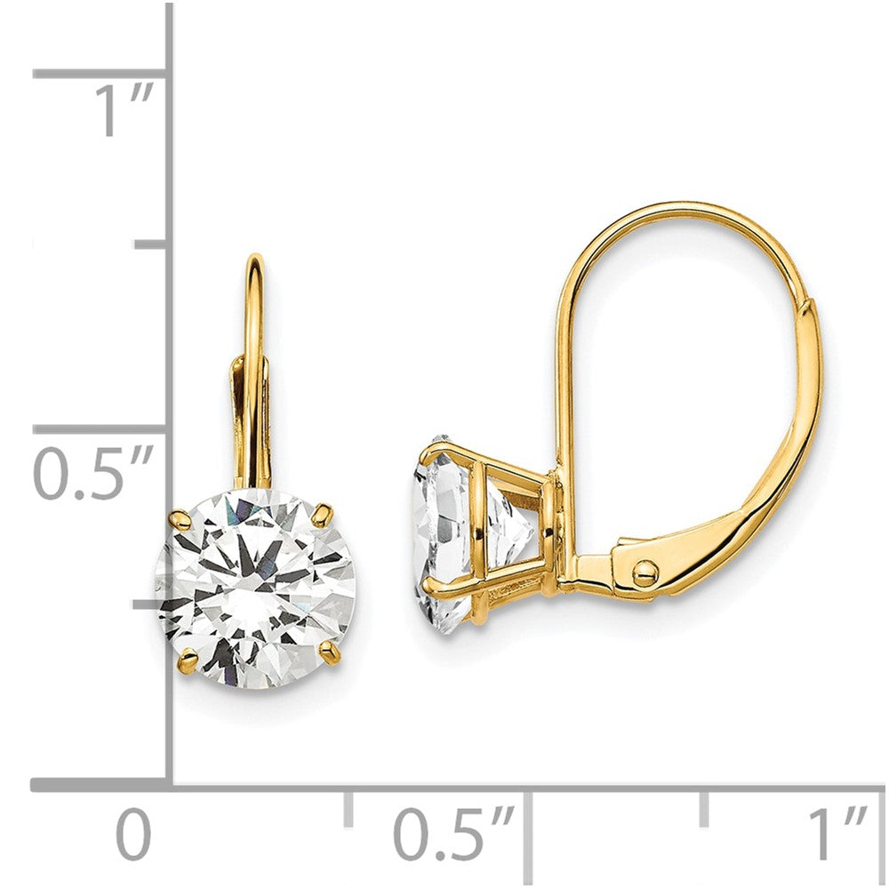 14k Yellow Gold 7 mm Cubic Zirconia Leverback Earrings (0.85 grams)