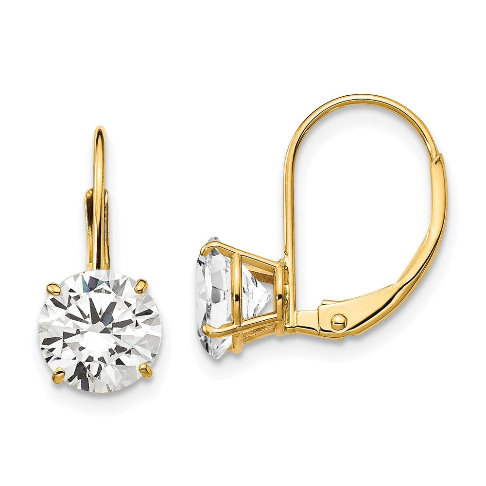 14k Yellow Gold 7 mm Cubic Zirconia Leverback Earrings (0.85 grams)