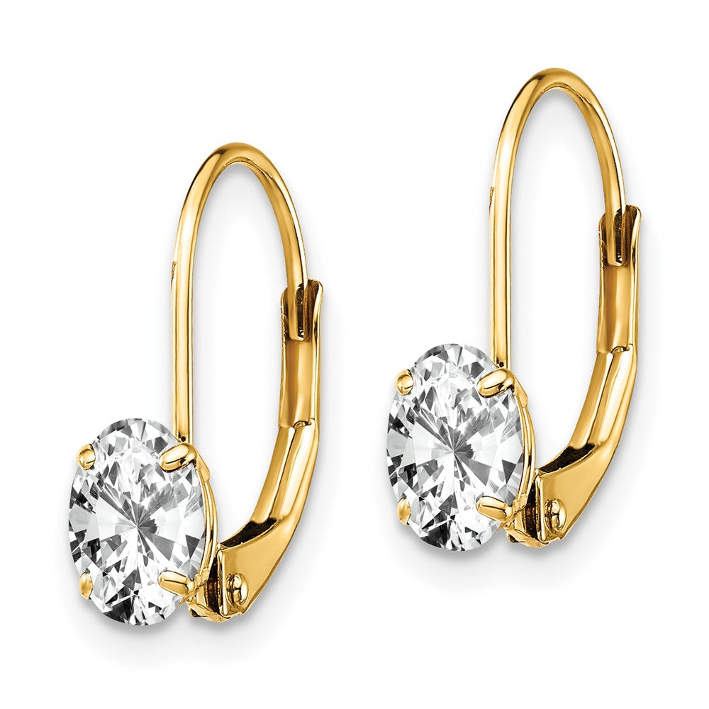 14k Yellow Gold 4 mm Oval Cubic Zirconia Leverback Earrings (0.76 grams)