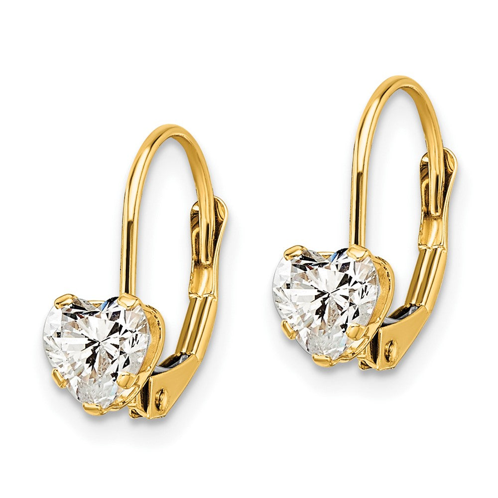 14k Yellow Gold 5 mm Heart Cubic Zirconia Leverback Earrings (0.59 grams)