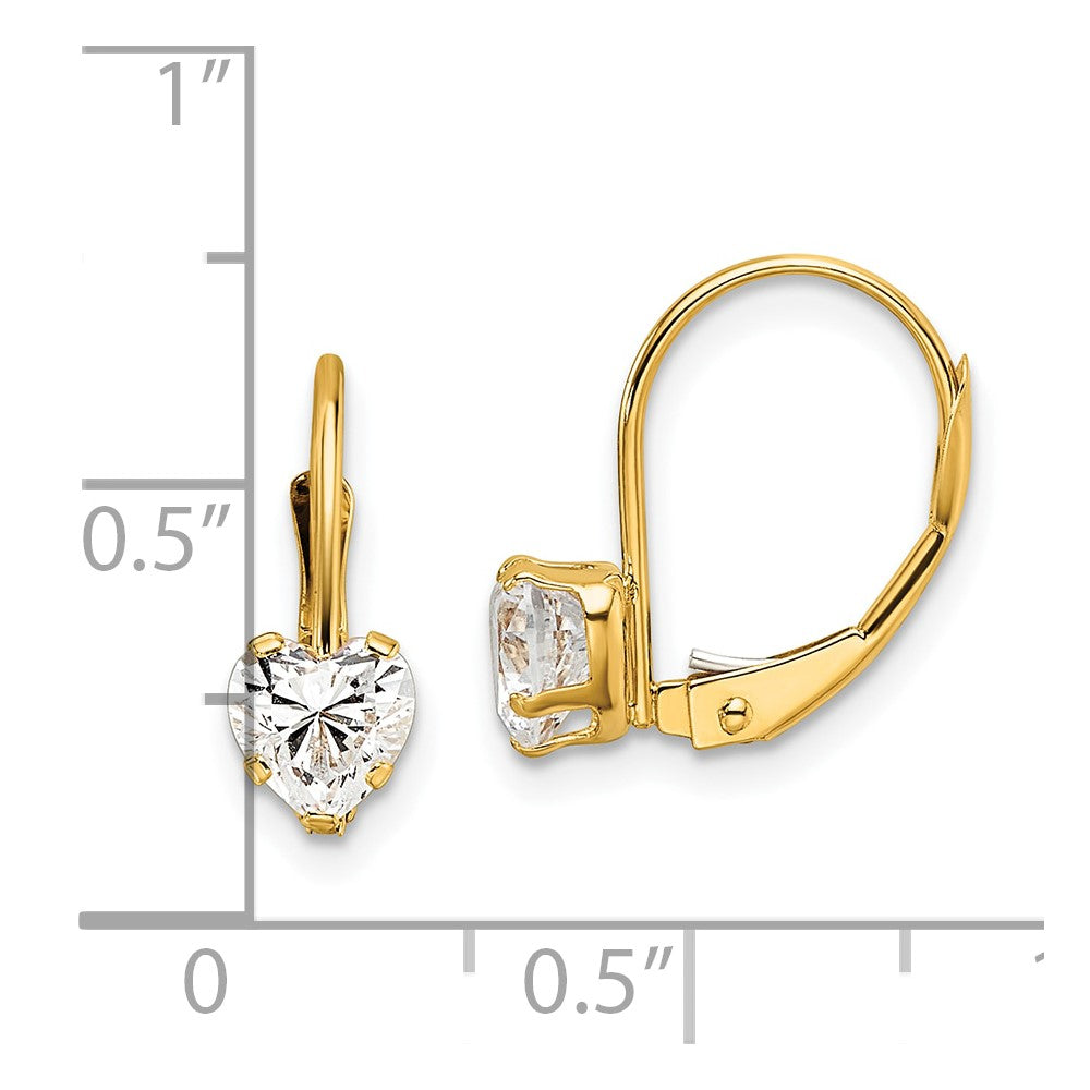 14k Yellow Gold 5 mm Heart Cubic Zirconia Leverback Earrings (0.59 grams)