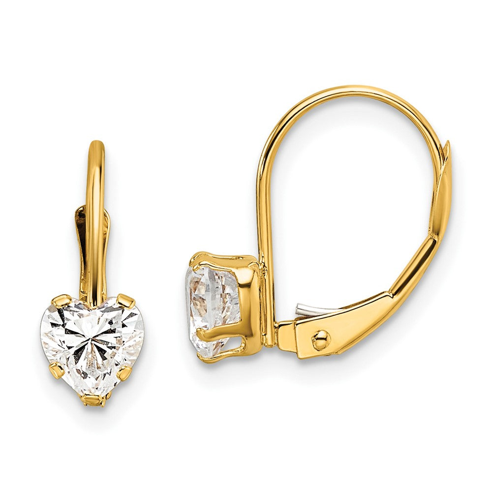 14k Yellow Gold 5 mm Heart Cubic Zirconia Leverback Earrings (0.59 grams)