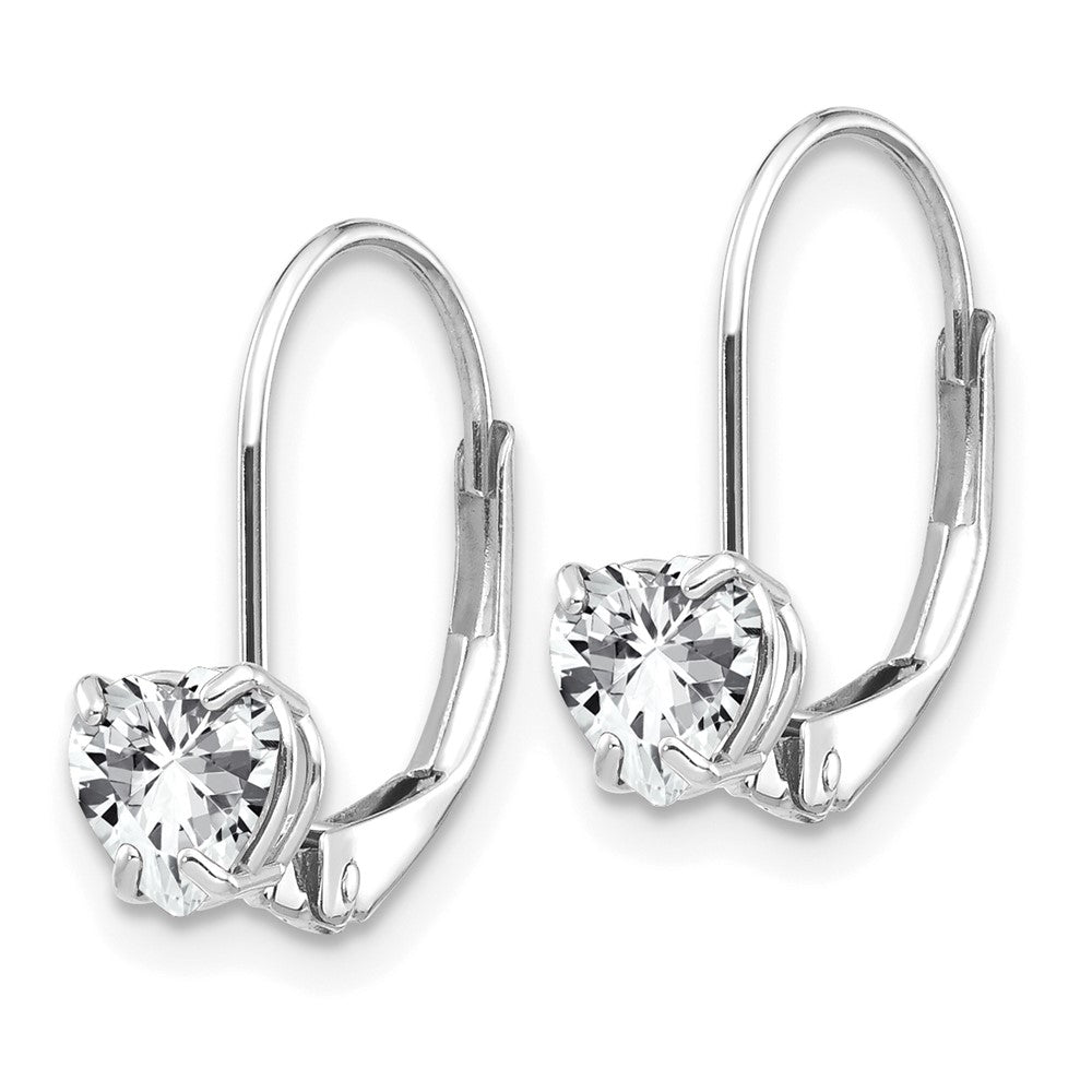 14k White Gold 5 mm Heart Cubic Zirconia Leverback Earrings (0.59 grams)