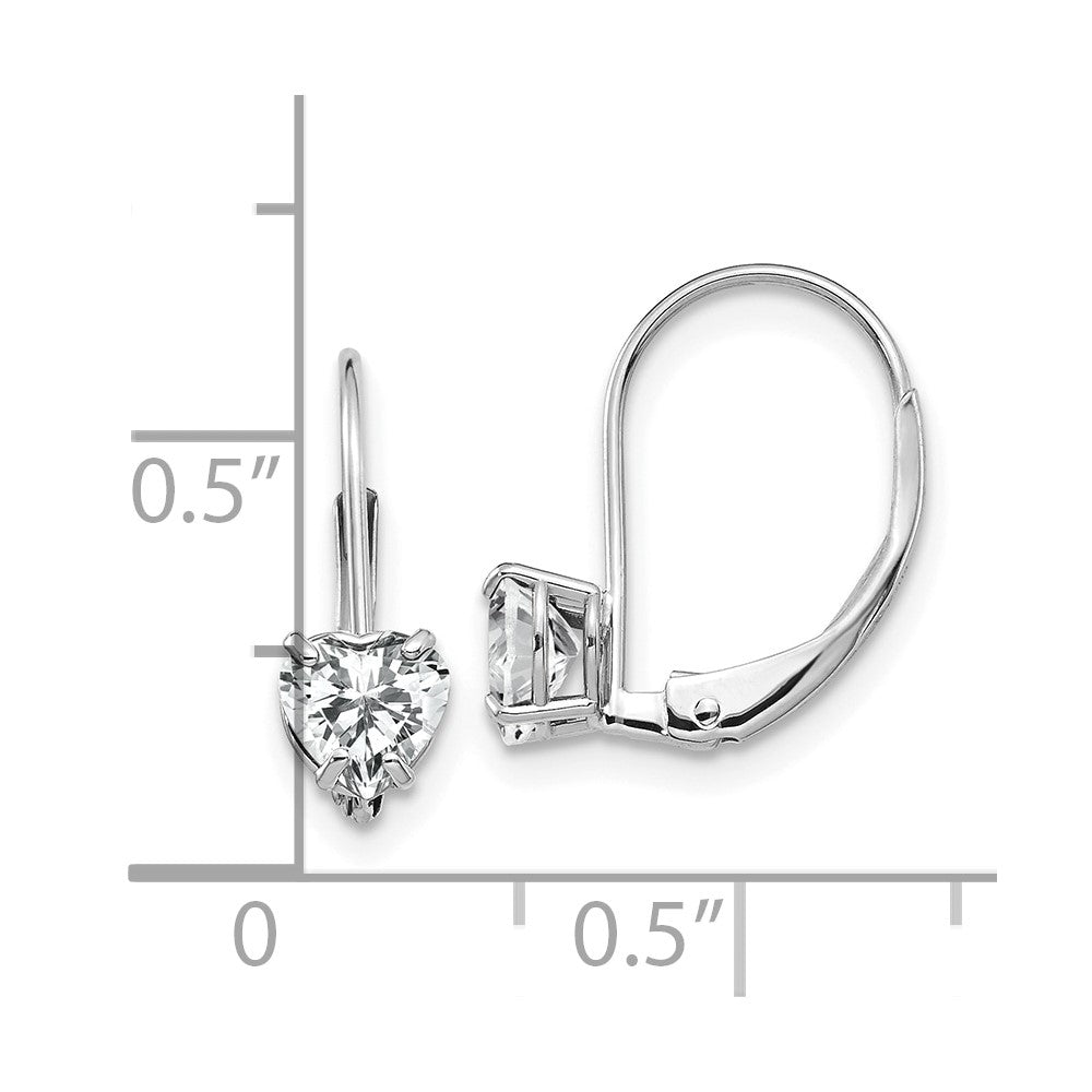 14k White Gold 5 mm Heart Cubic Zirconia Leverback Earrings (0.59 grams)