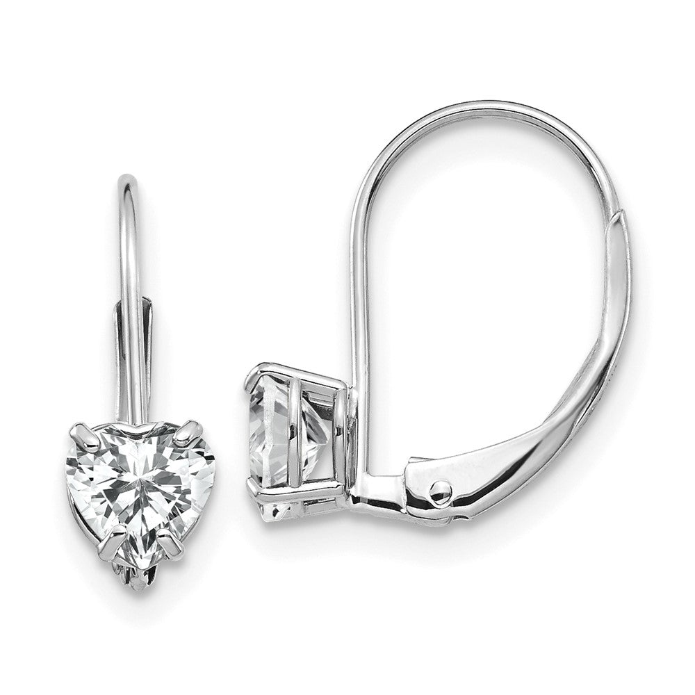 14k White Gold 5 mm Heart Cubic Zirconia Leverback Earrings (0.59 grams)