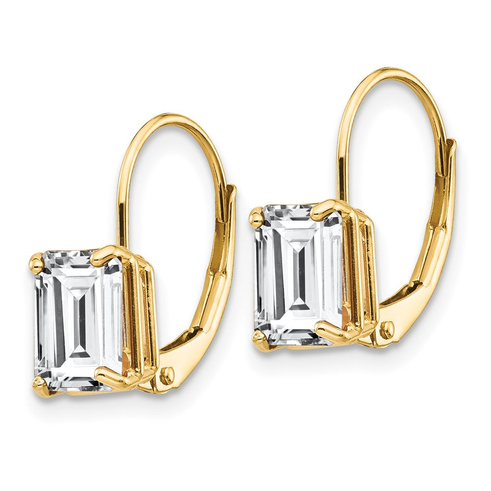 14k Yellow Gold 5 mm Emerald Cut Cubic Zirconia Leverback Earrings (0.92 grams)