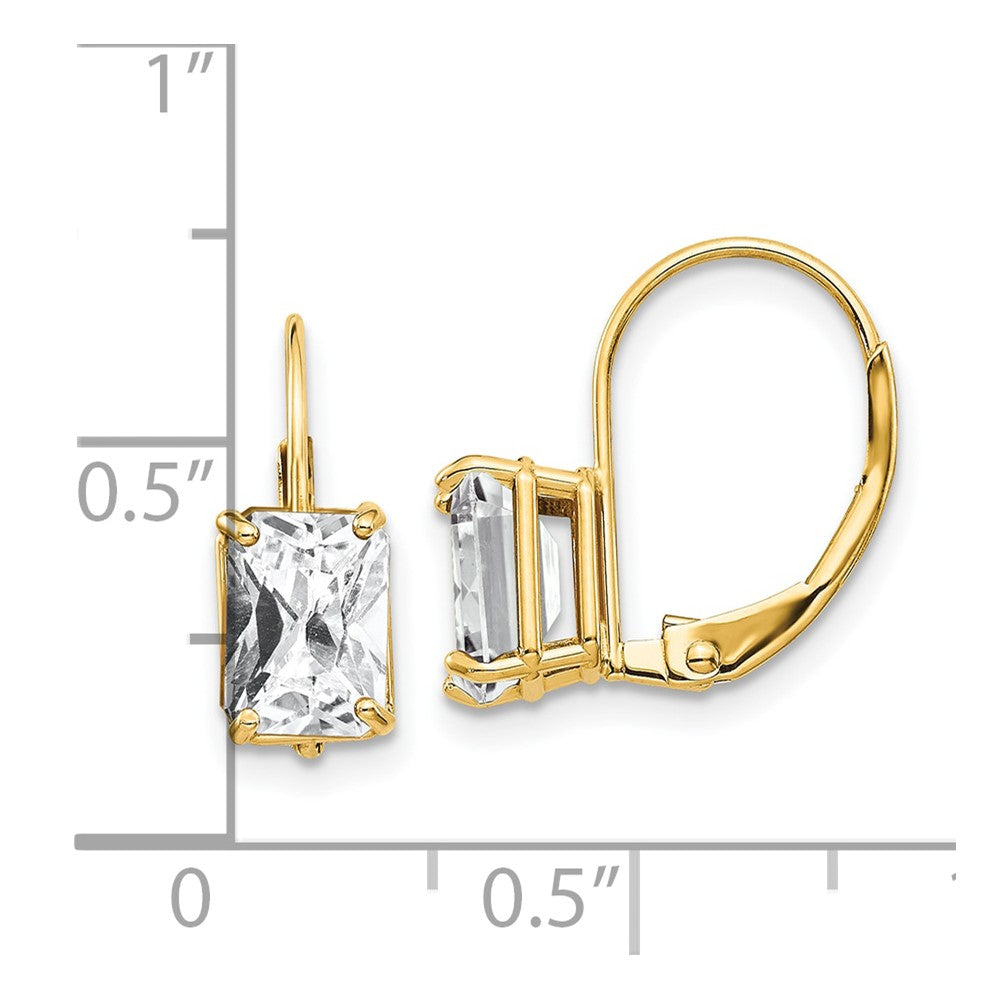 14k Yellow Gold 5 mm Emerald Cut Cubic Zirconia Leverback Earrings (0.92 grams)