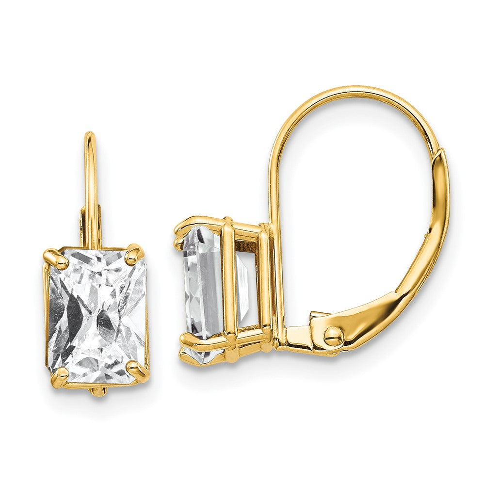 14k Yellow Gold 5 mm Emerald Cut Cubic Zirconia Leverback Earrings (0.92 grams)