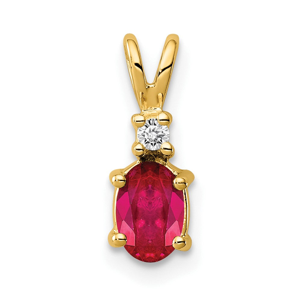 14k 6x4mm Oval Ruby AA Diamond pendant (0.57 grams)