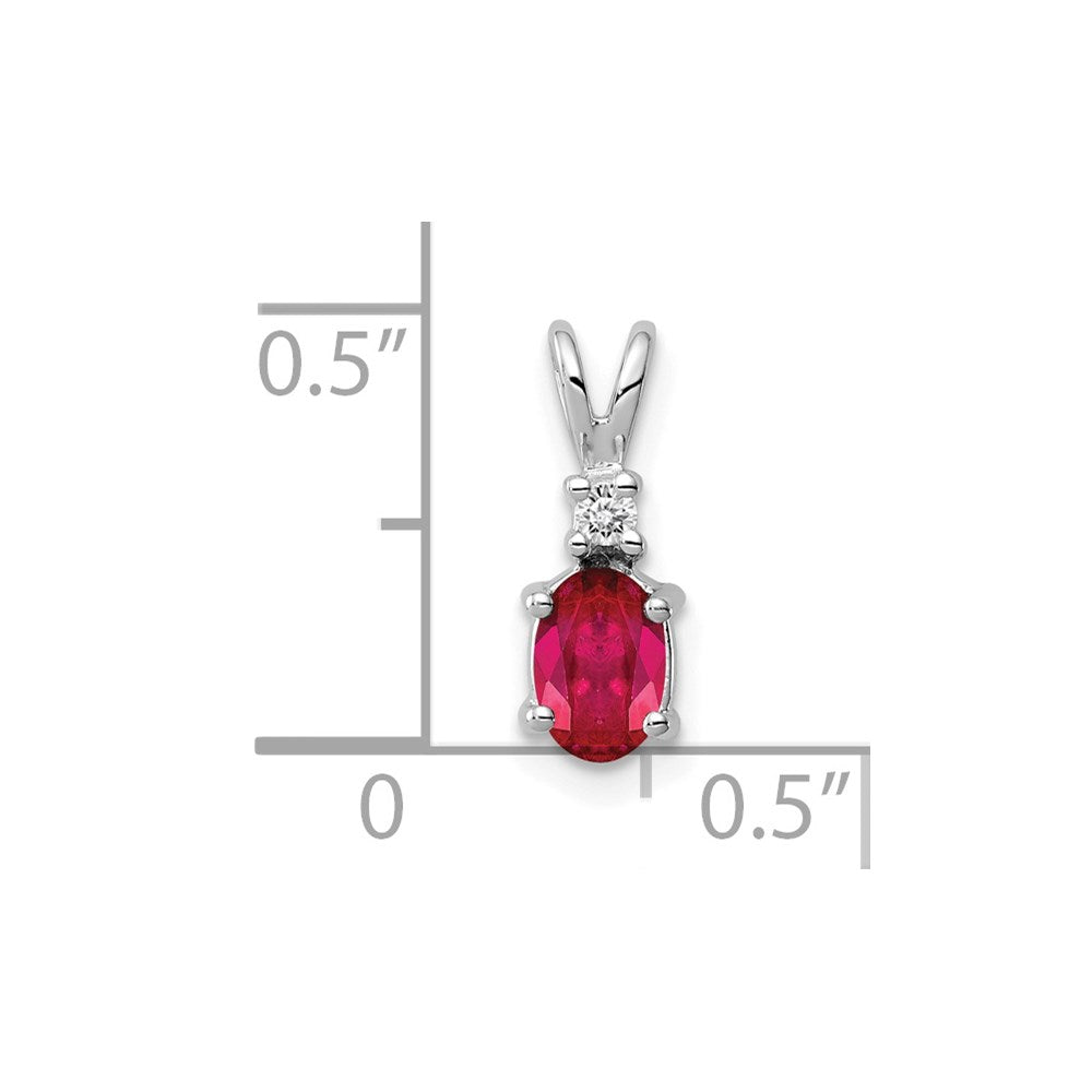 14k White Gold 6x4mm Oval Ruby AA Diamond pendant (0.56 grams)
