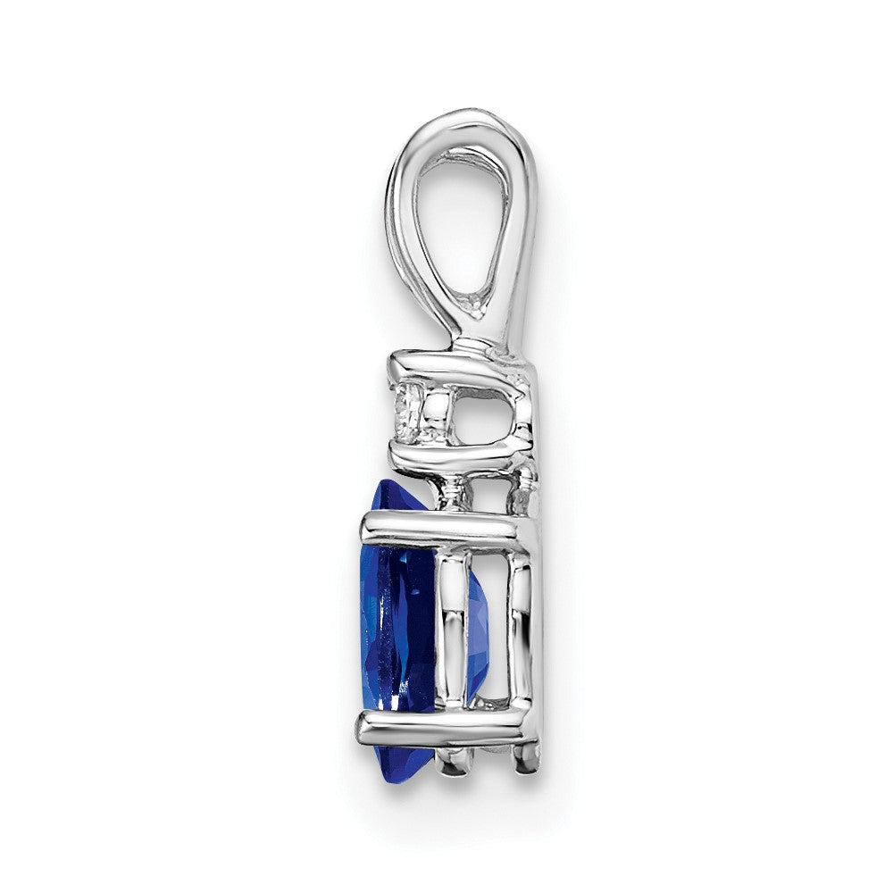 14k White Gold 6x4mm Oval Sapphire AA Diamond pendant (0.56 grams)