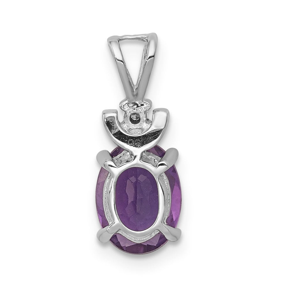 14k White Gold 8x6mm Oval Amethyst AA Diamond Pendant (0.87 grams)