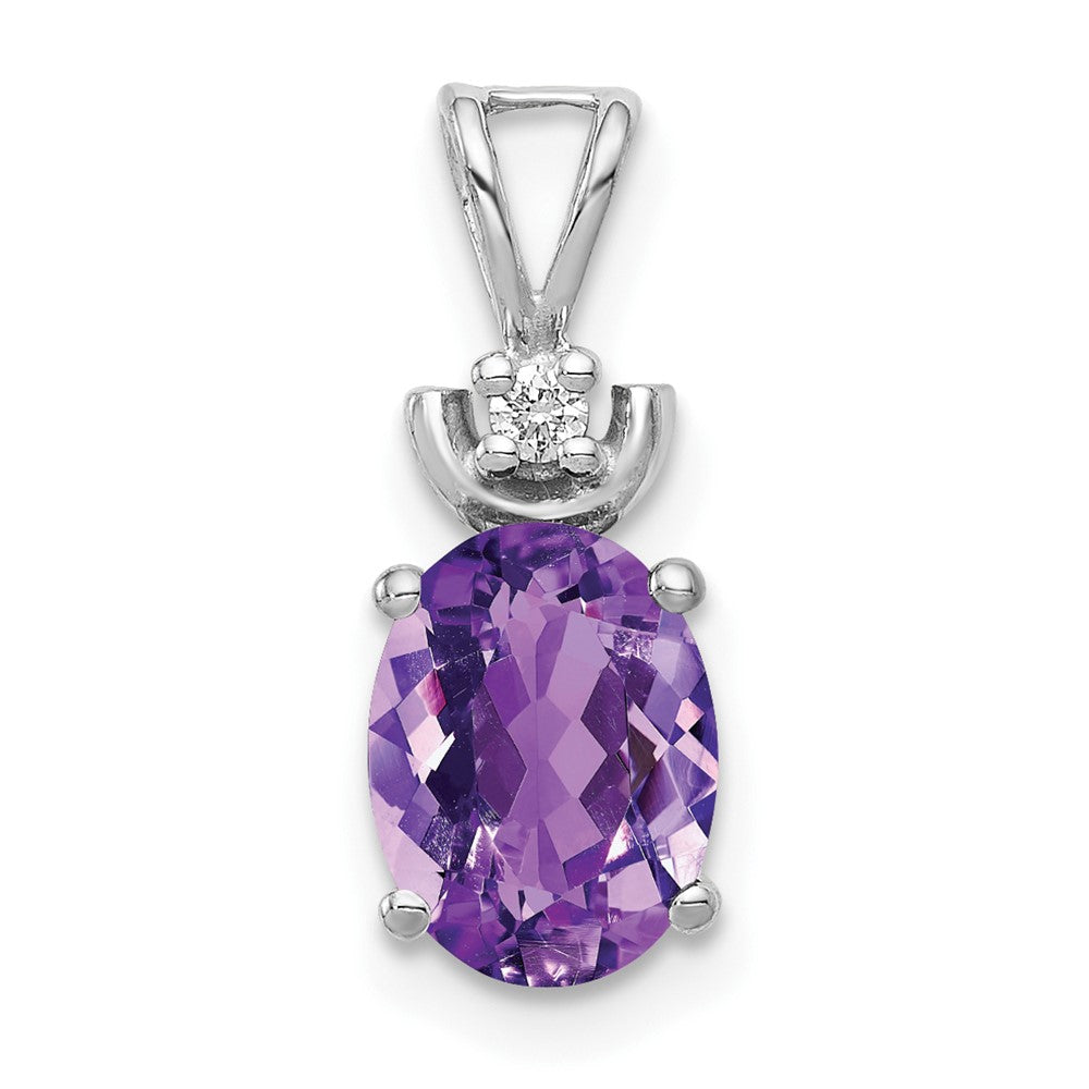 14k White Gold 8x6mm Oval Amethyst AA Diamond Pendant (0.87 grams)