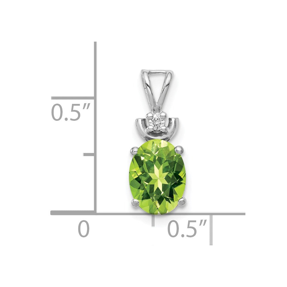 14k White Gold 8x6mm Oval Peridot A Diamond Pendant (0.87 grams)