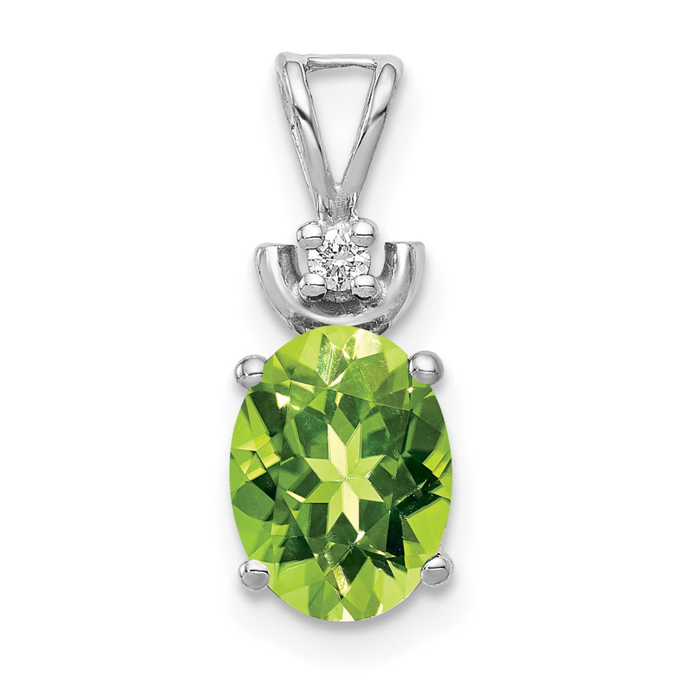 14k White Gold 8x6mm Oval Peridot A Diamond Pendant (0.87 grams)