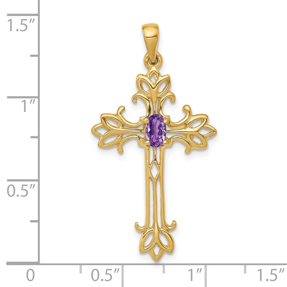 14k Polished Amethyst Cross Pendant (2.02 grams)