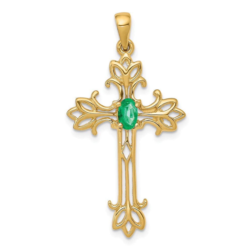 14k 5x3mm Oval Emerald cross pendant (2.02 grams)