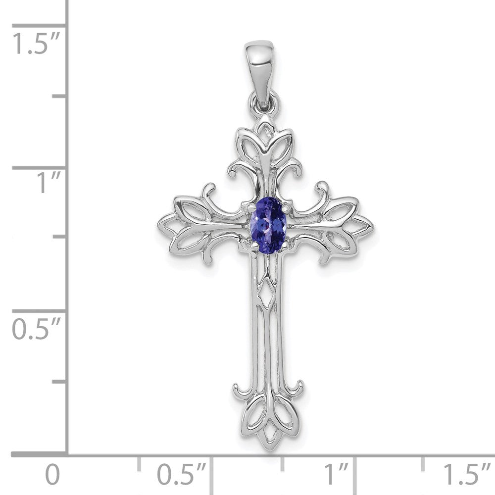14k White Gold 5x3mm Oval Tanzanite cross pendant (2 grams)
