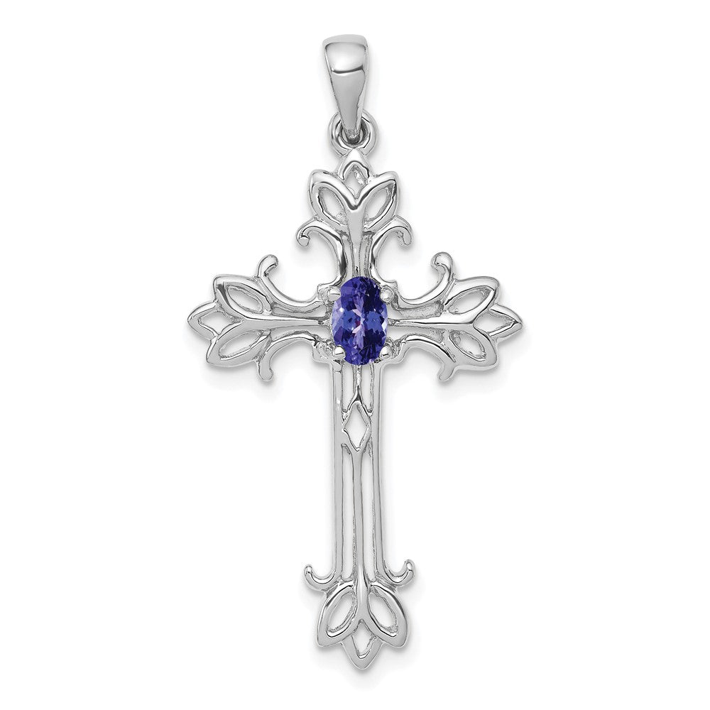 14k White Gold 5x3mm Oval Tanzanite cross pendant (2 grams)