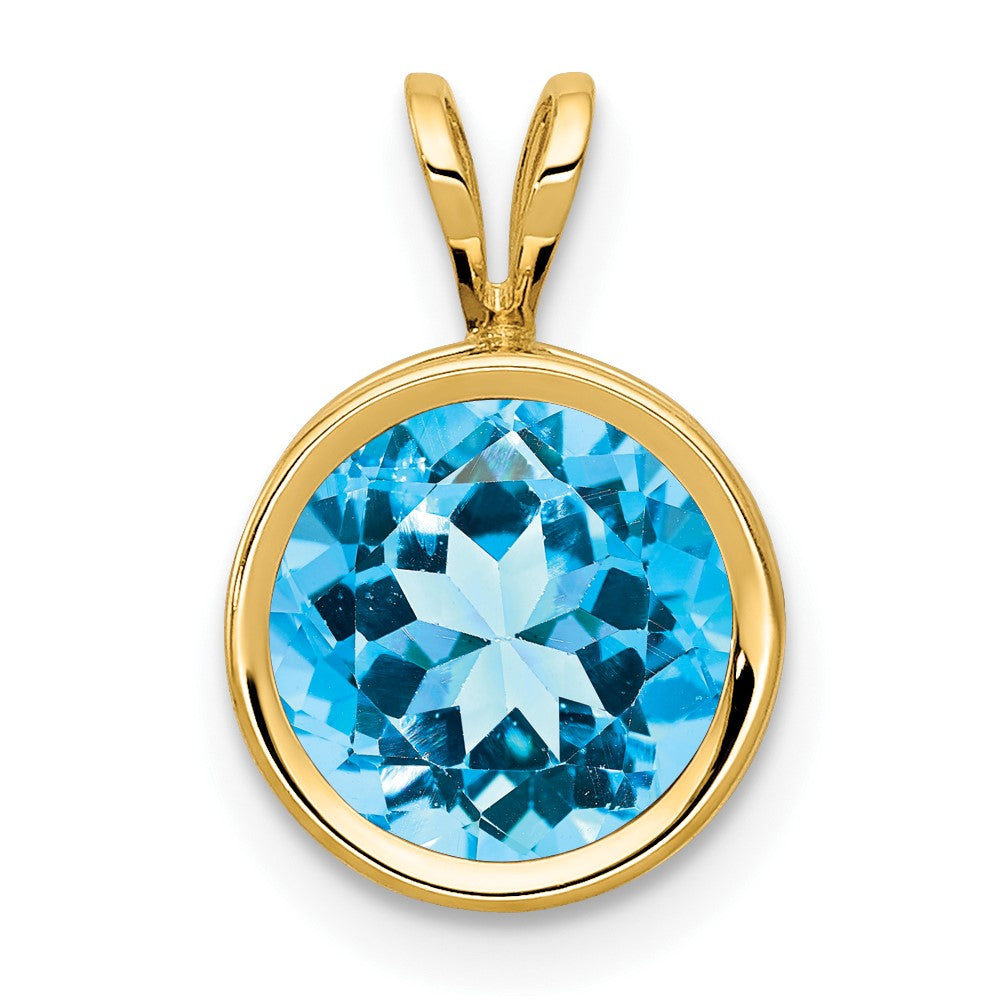 14k 8mm Blue Topaz bezel pendant (0.52 grams)