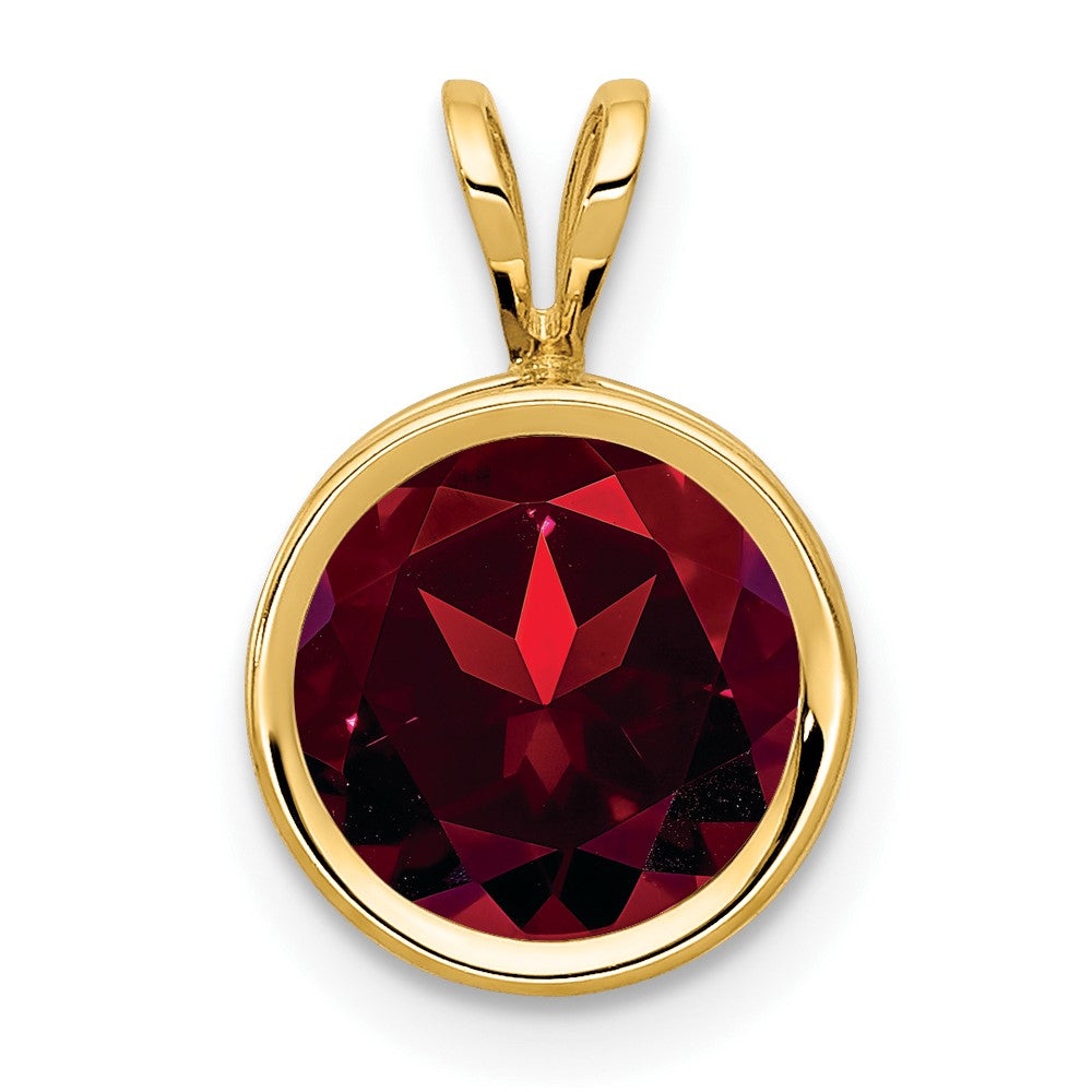 14k 8mm Garnet bezel pendant (0.52 grams)