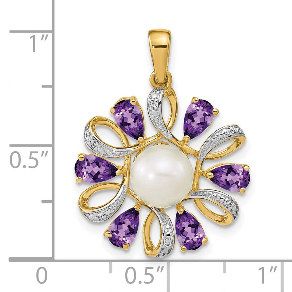 14k Diamond and 6-7mm Button FWC Pearl/Amethyst Pendant (2.15 grams)