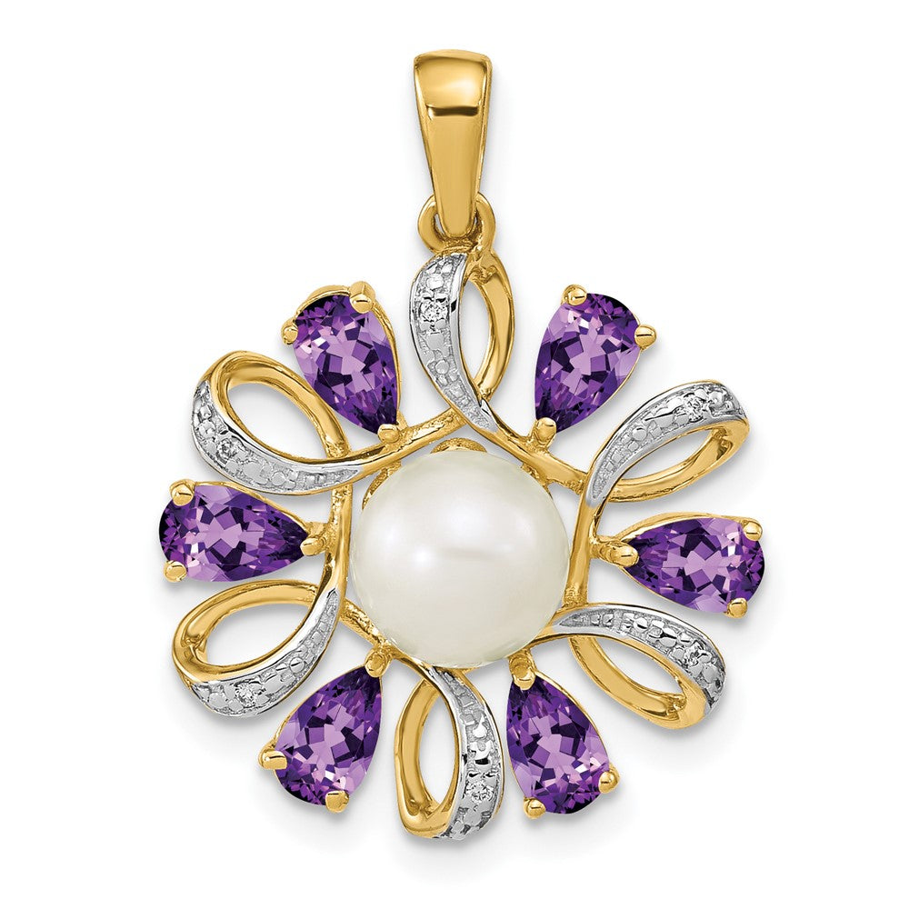 14k Diamond and 6-7mm Button FWC Pearl/Amethyst Pendant (2.15 grams)