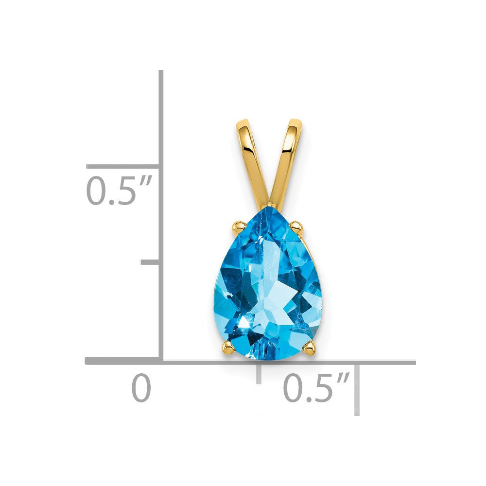 14k 10x7mm Pear Blue Topaz Checker pendant (0.45 grams)