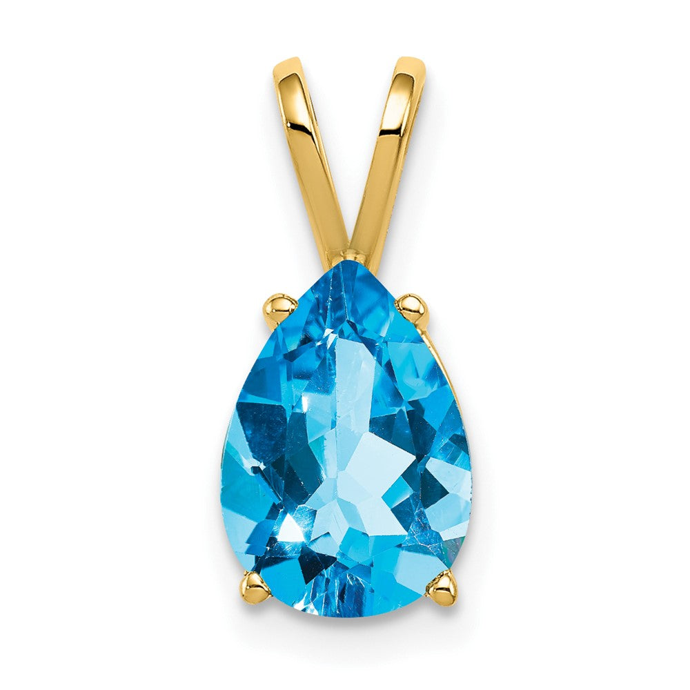 14k 10x7mm Pear Blue Topaz Checker pendant (0.45 grams)