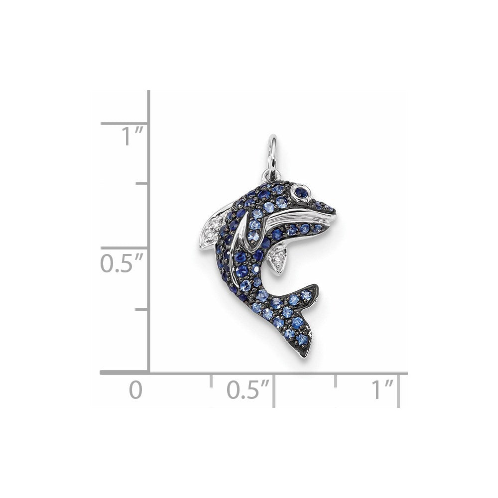 14k White Gold Diamond and Blue Sapphire Dolphin Pendant (2.01 grams)