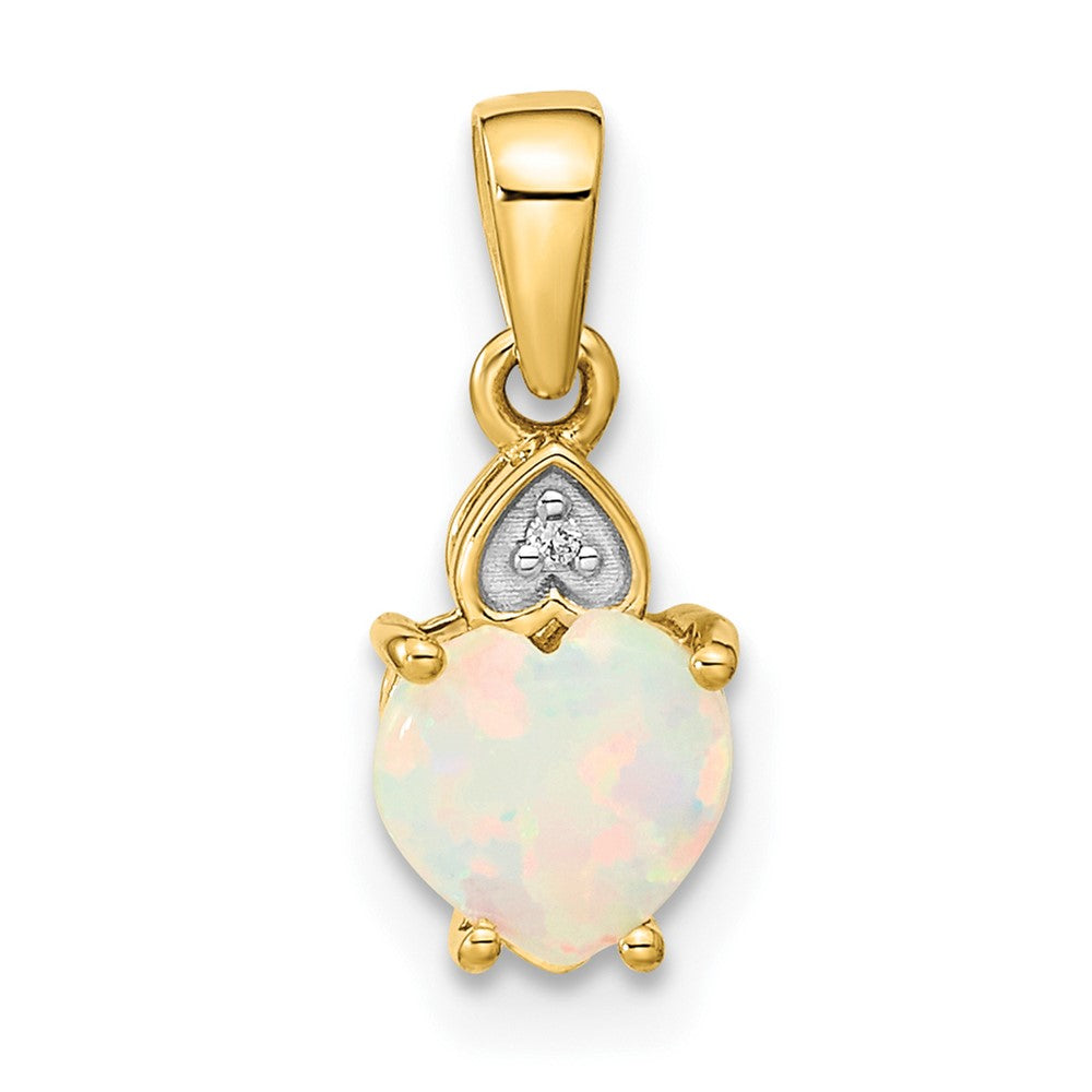 14k Diamond and Opal Polished Heart Pendant (0.65 grams)