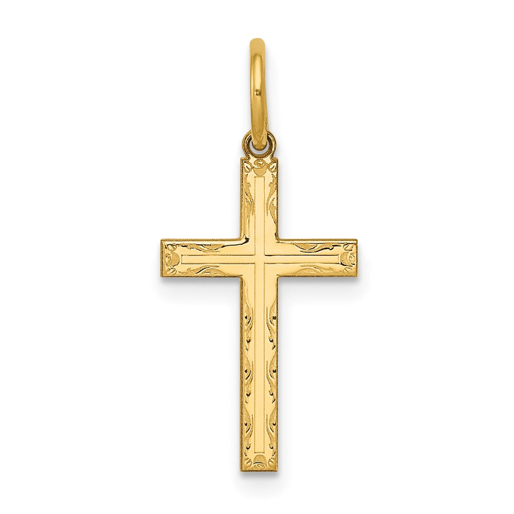 14k Yellow Gold 11 mm Laser Designed Cross Charm (0.49 grams)