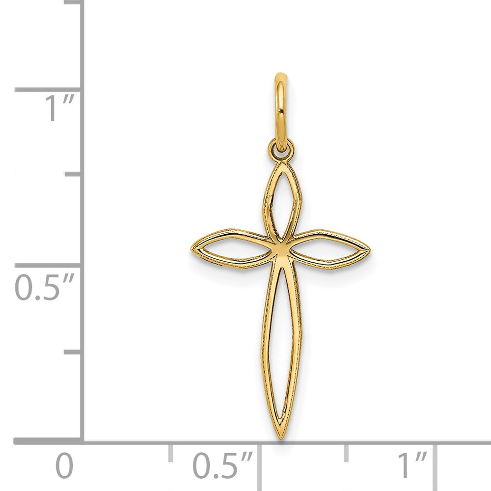 14k Yellow Gold 13 mm Laser Designed Passion Cross Charm (0.47 grams)