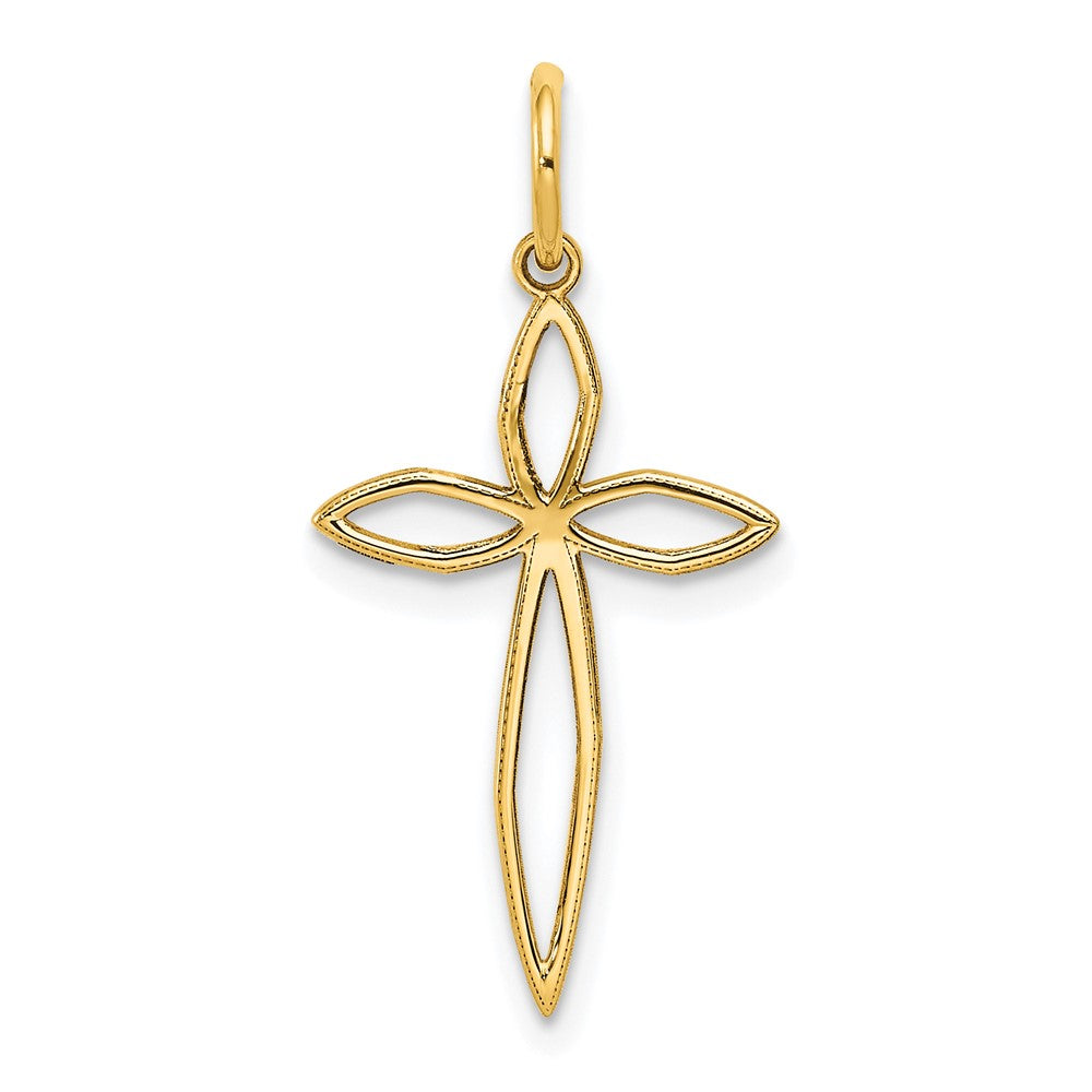 14k Yellow Gold 13 mm Laser Designed Passion Cross Charm (0.47 grams)