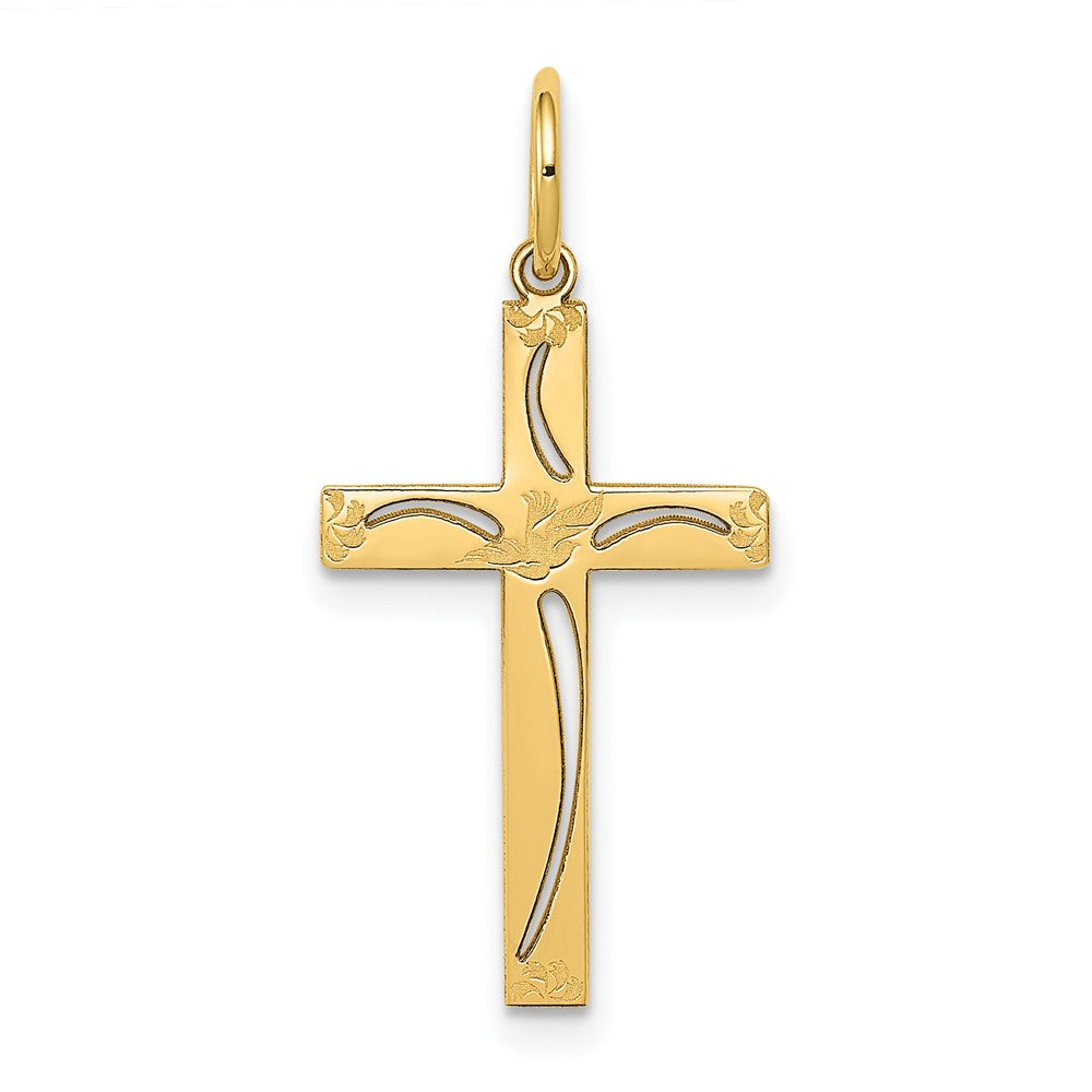 14k Yellow Gold 13 mm Laser Designed Cross Charm (0.65 grams)