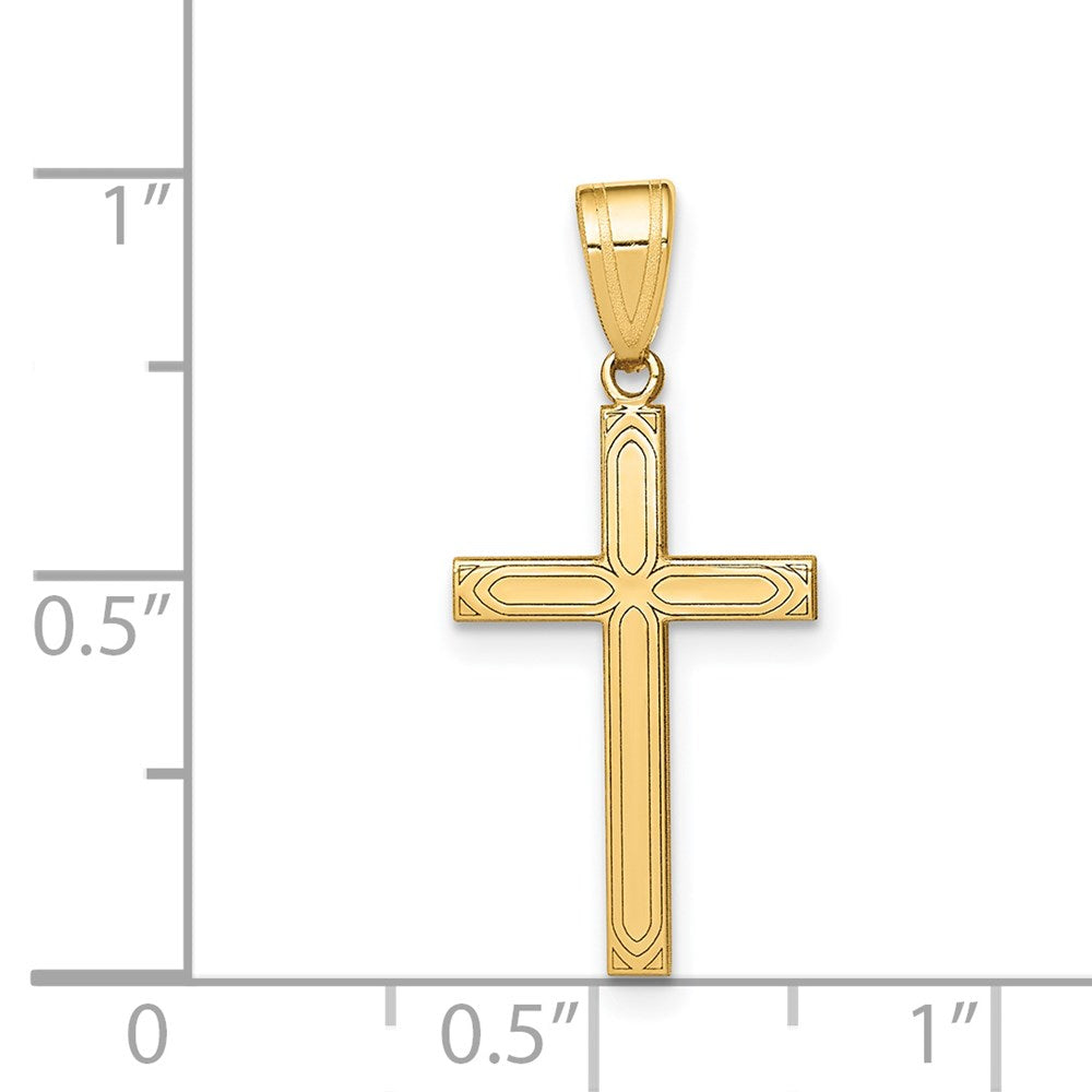 14k Yellow Gold 12 mm Solid Laser Etched Cross Pendant (0.59 grams)