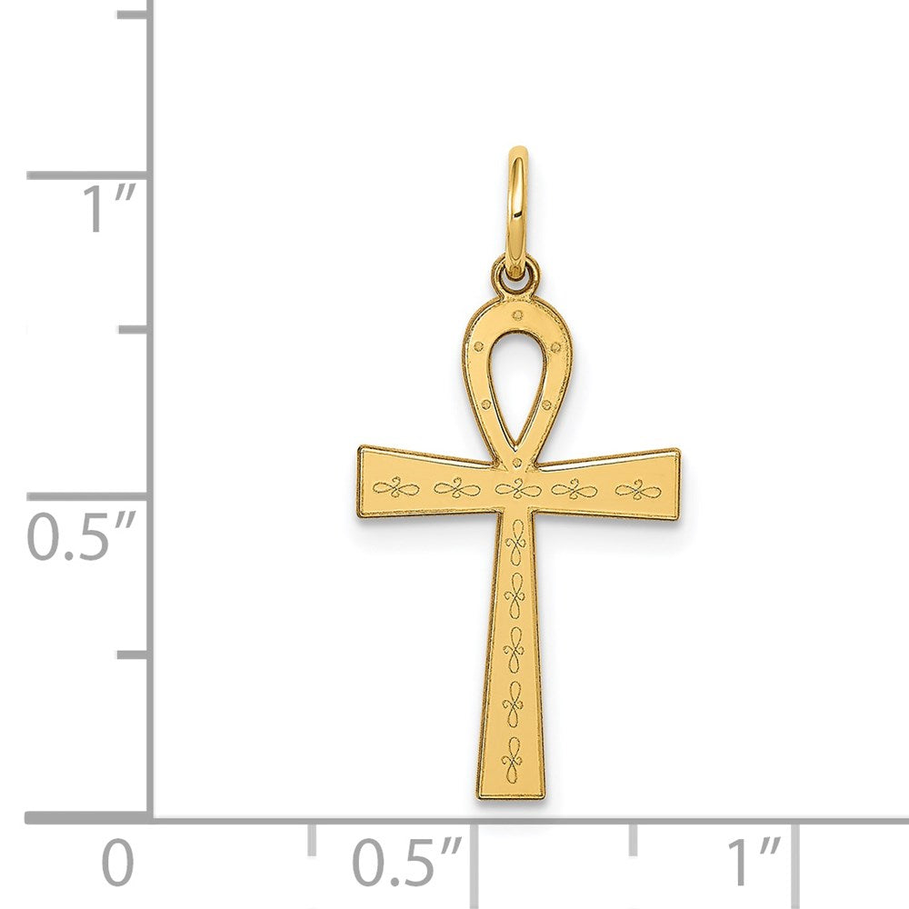 14k Yellow Gold 14 mm Laser Designed Ankh Cross Charm (0.68 grams)