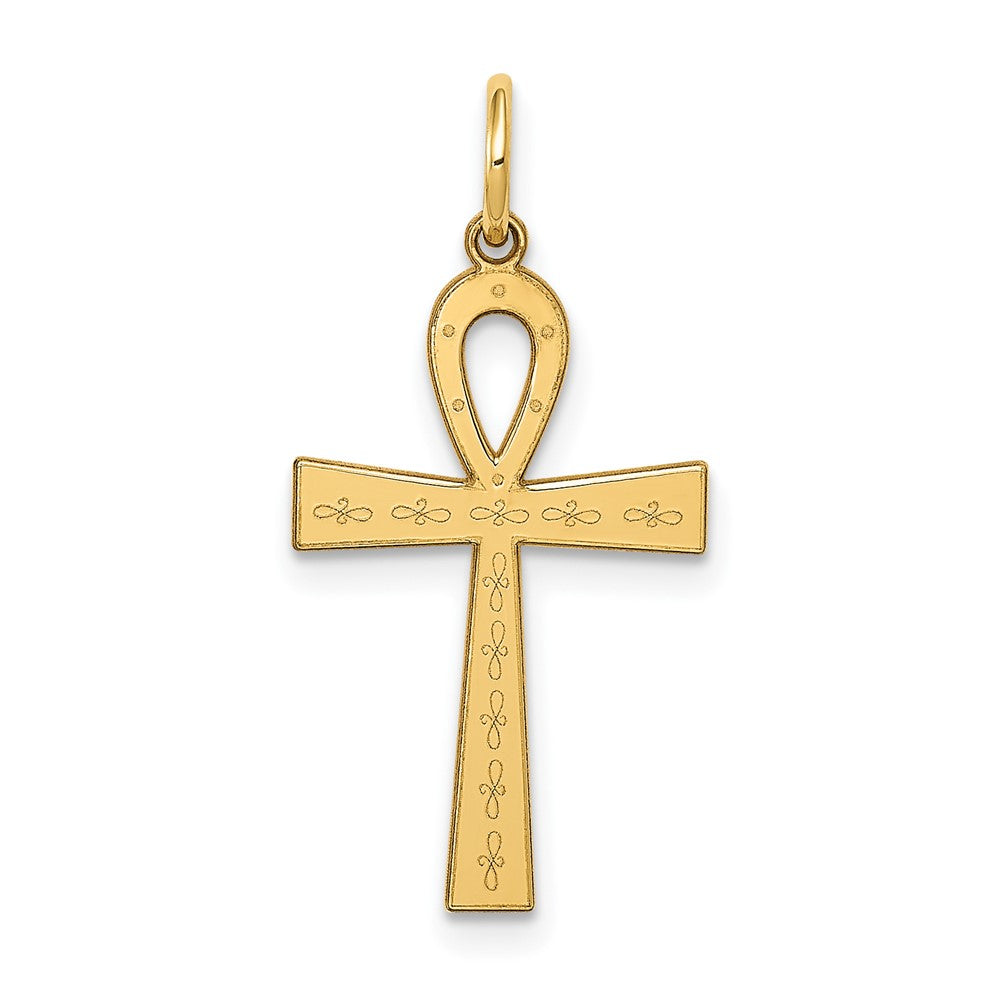 14k Yellow Gold 14 mm Laser Designed Ankh Cross Charm (0.68 grams)