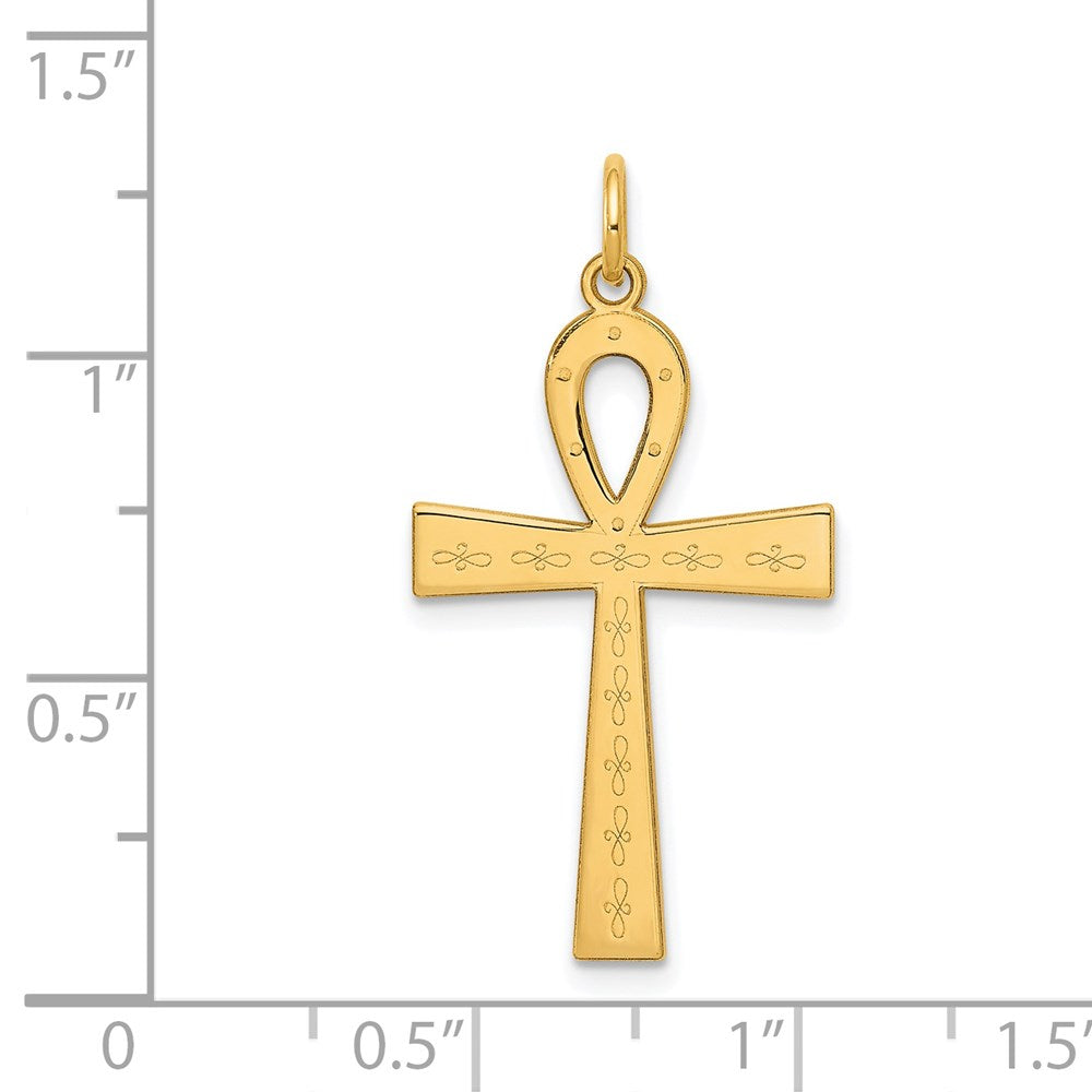 14k Yellow Gold 17 mm Laser Designed Ankh Cross Pendant (1.08 grams)