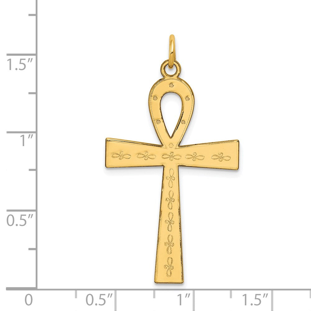 14k Yellow Gold 22 mm Laser Designed Ankh Cross Pendant (1.78 grams)