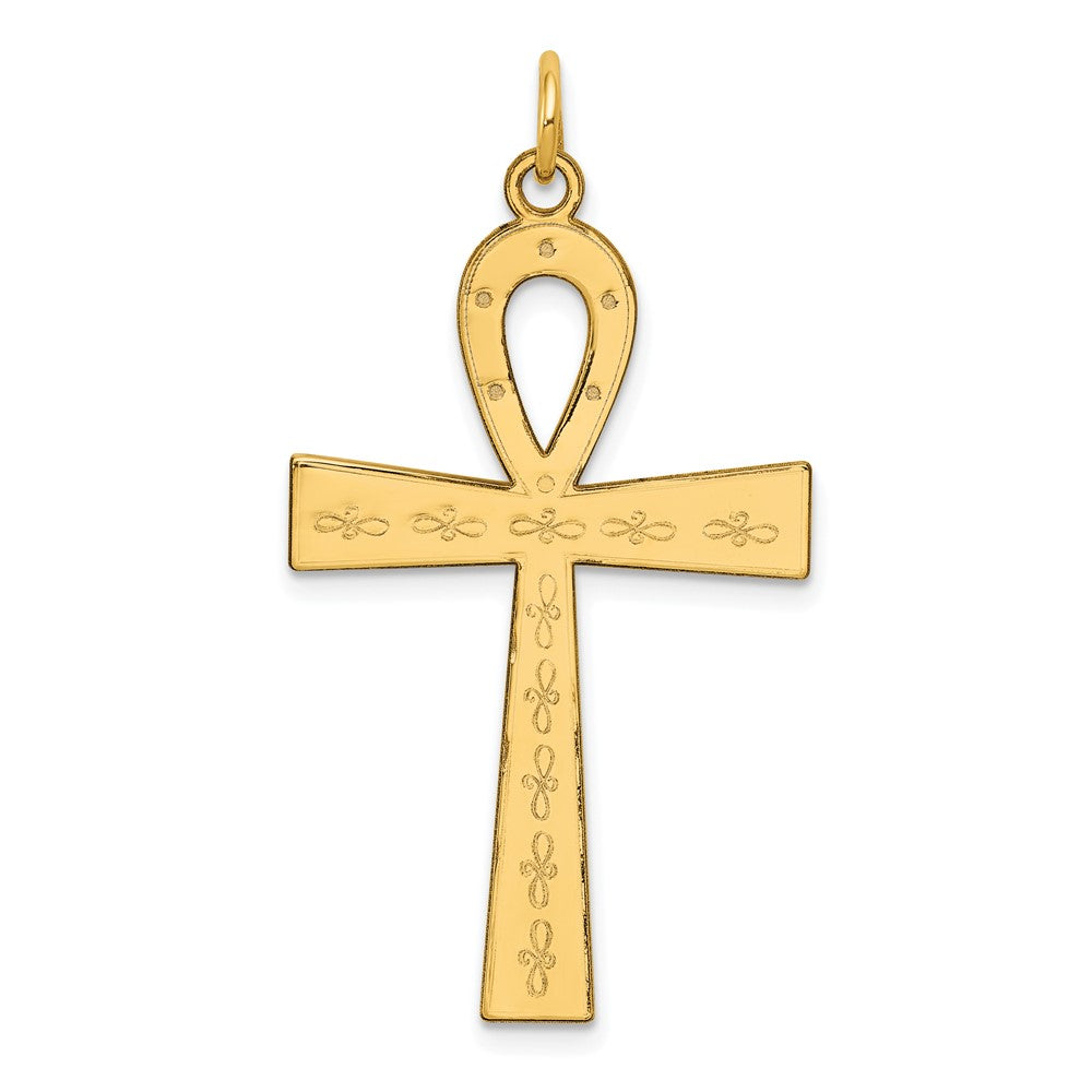 14k Yellow Gold 22 mm Laser Designed Ankh Cross Pendant (1.78 grams)