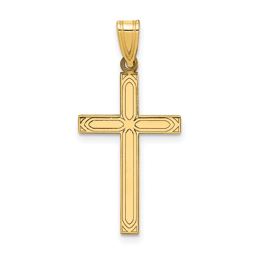 14k Yellow Gold 15 mm Solid Laser Etched Cross Pendant (0.81 grams)