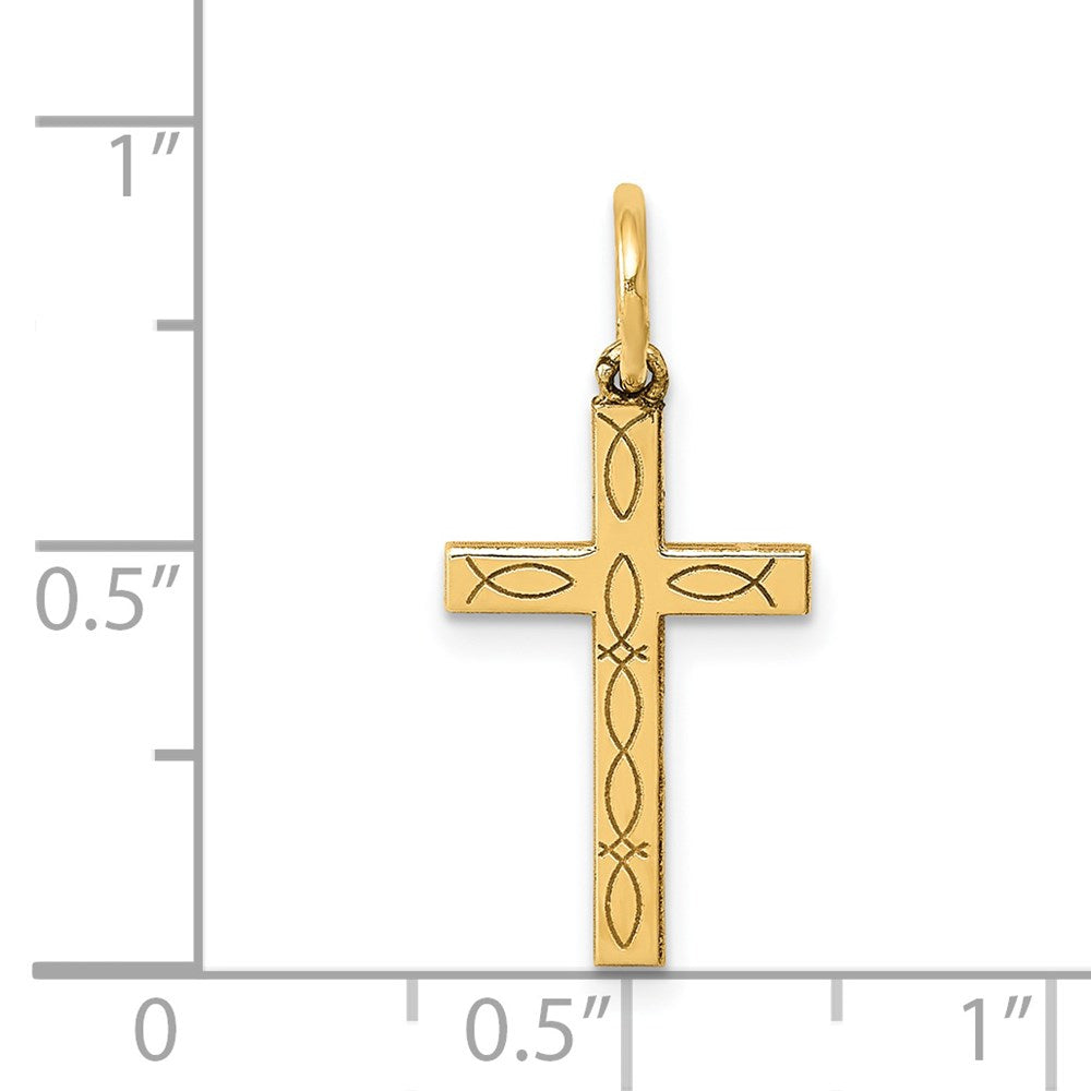 14k Yellow Gold 11 mm Laser Cut Ichthus Cross Charm (0.52 grams)