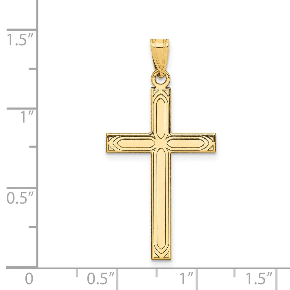 14k Yellow Gold 19 mm Solid Laser Etched Cross Pendant (1.21 grams)