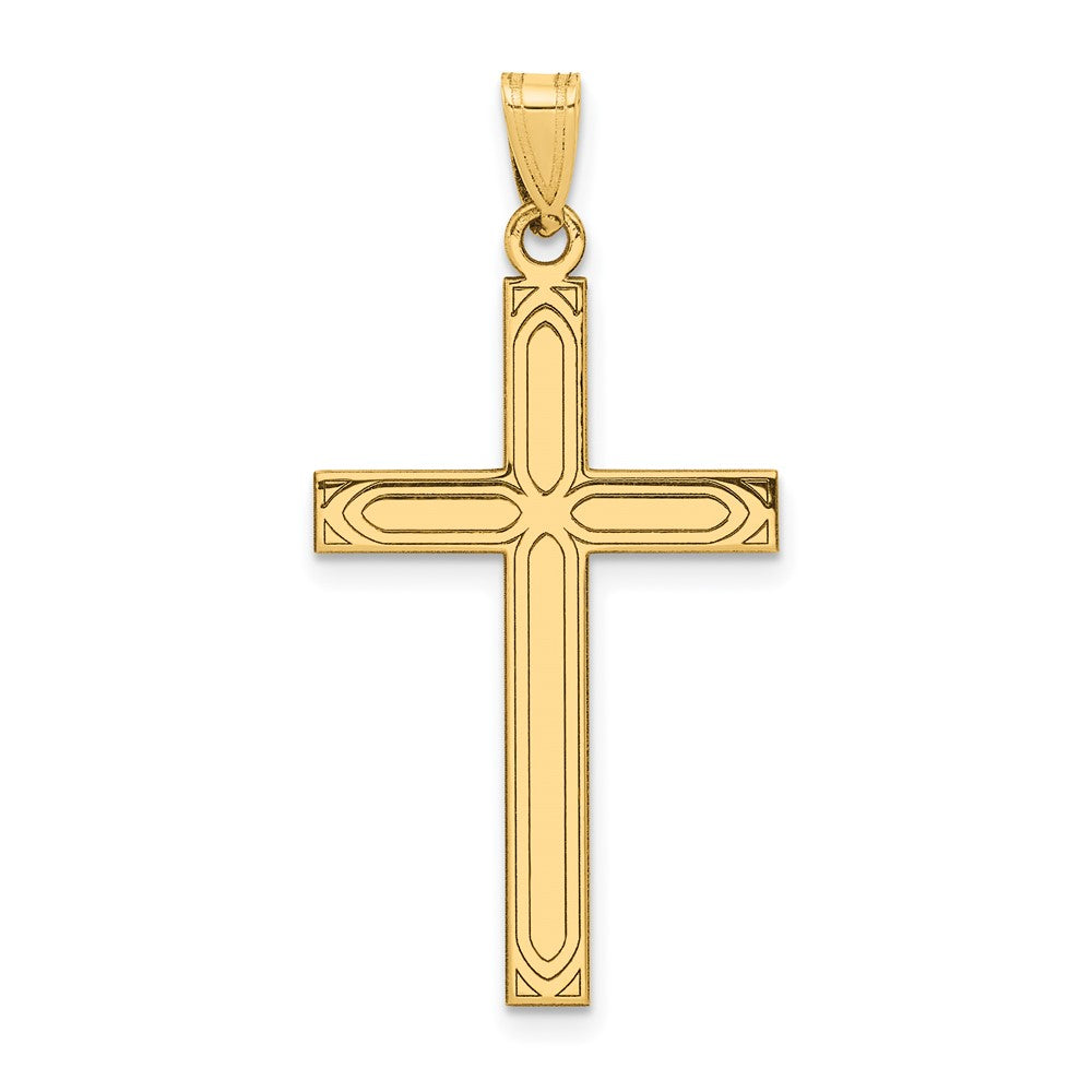 14k Yellow Gold 19 mm Solid Laser Etched Cross Pendant (1.21 grams)